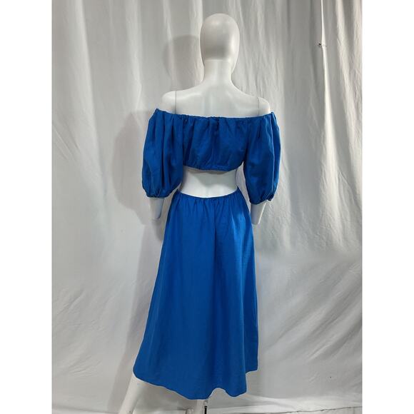 Farm Rio 'Knot' Blue Off Shouder Midi Dress Size S - Picture 3 of 5